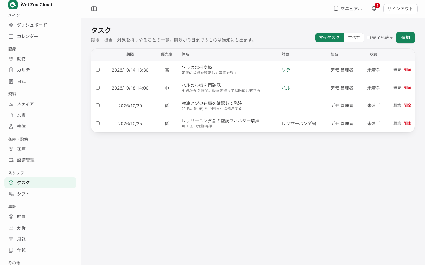 タスクの画面